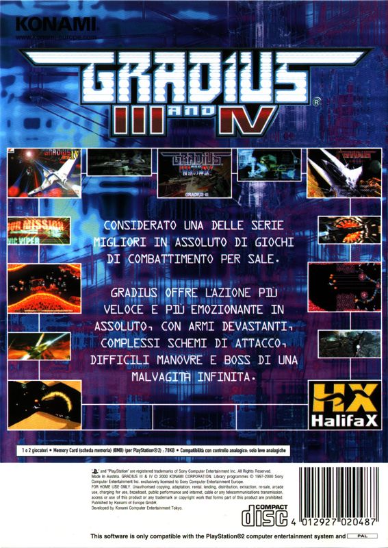 Back Cover for Gradius III and IV (PlayStation 2)