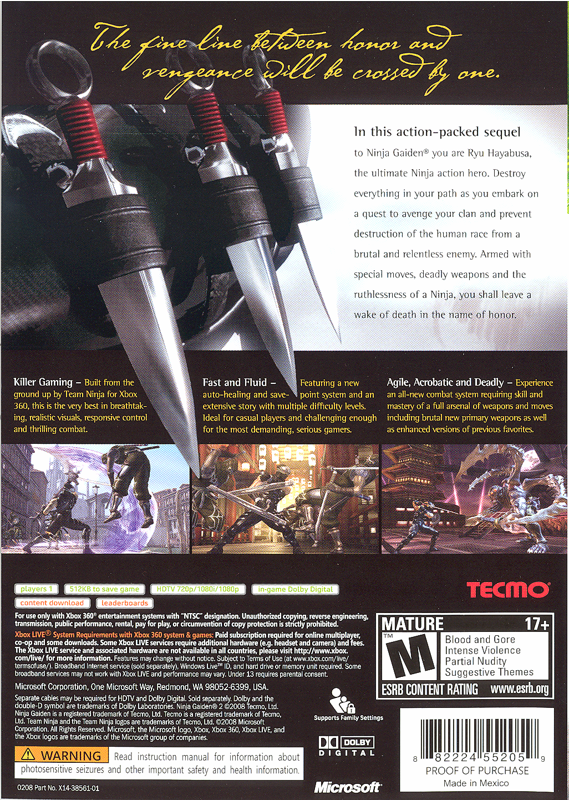Back Cover for Ninja Gaiden II (Xbox 360)