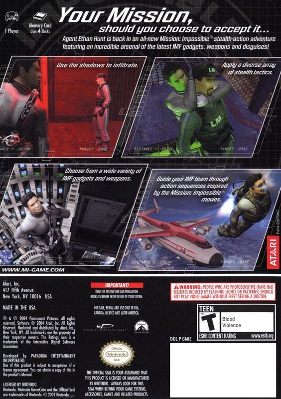 Back Cover for Mission: Impossible - Operation Surma (GameCube)