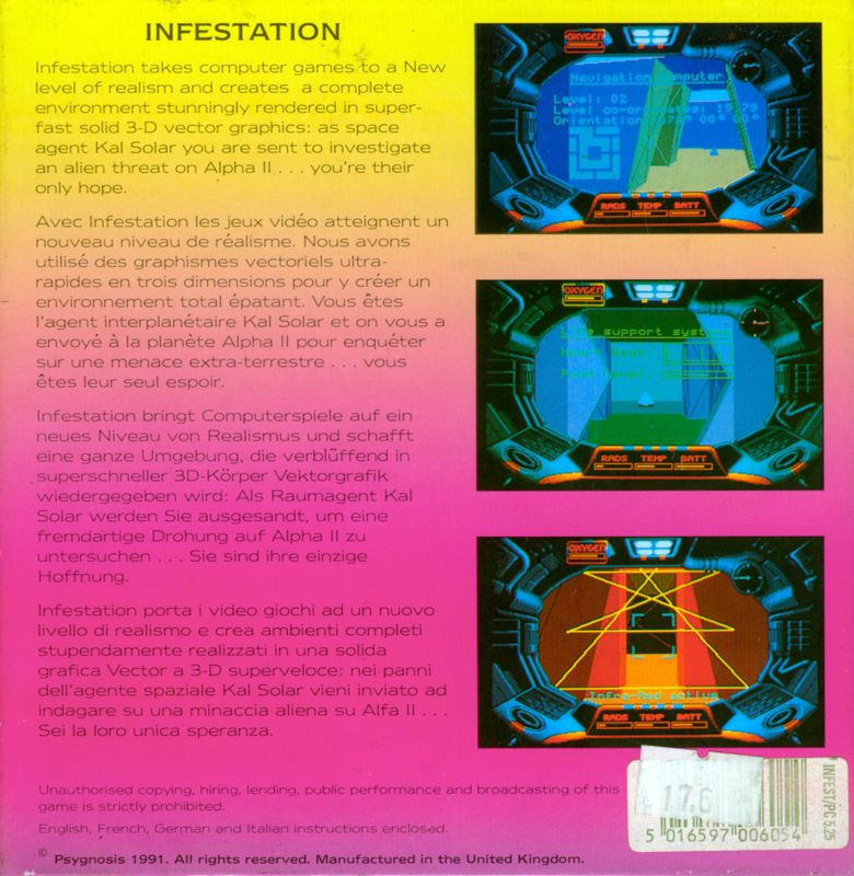 Back Cover for Infestation (DOS) (Sizzlers 1991 budget re-release)