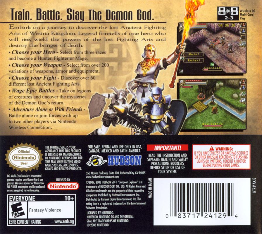 Back Cover for Dungeon Explorer: Warriors of Ancient Arts (Nintendo DS)