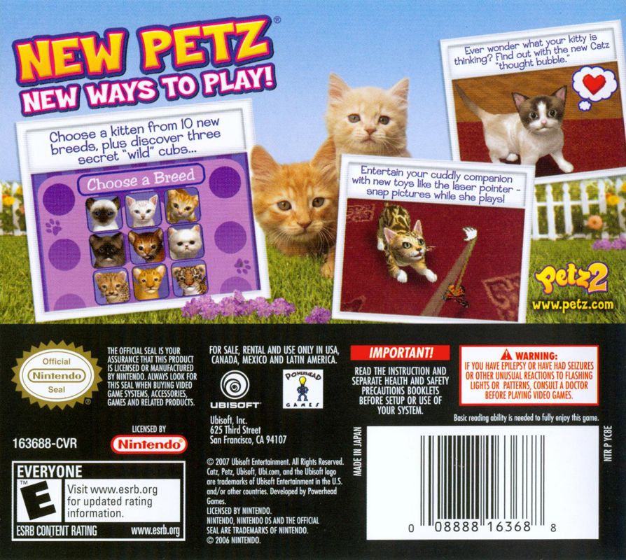Back Cover for Petz: Catz 2 (Nintendo DS)