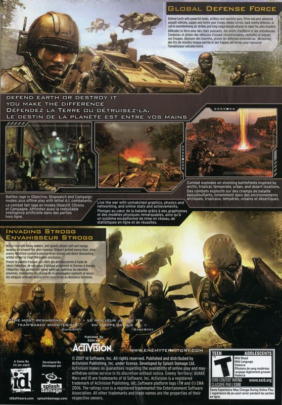 Back Cover for Enemy Territory: Quake Wars (Windows)