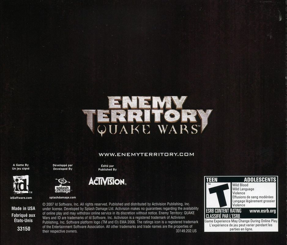 Other for Enemy Territory: Quake Wars (Windows): Jewel Case - Back