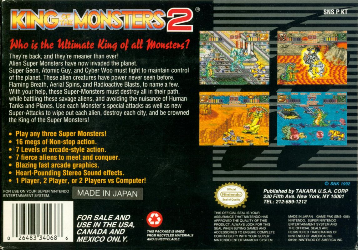 Back Cover for King of the Monsters 2: The Next Thing (SNES)