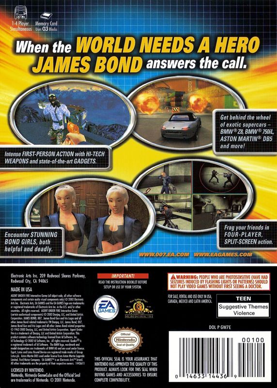 Back Cover for 007: Agent Under Fire (GameCube)