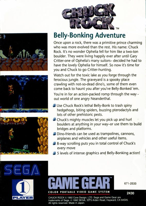 Back Cover for Chuck Rock (Game Gear)