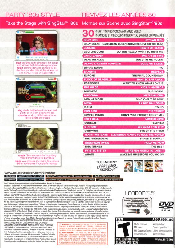 Back Cover for SingStar: '80s (PlayStation 2)