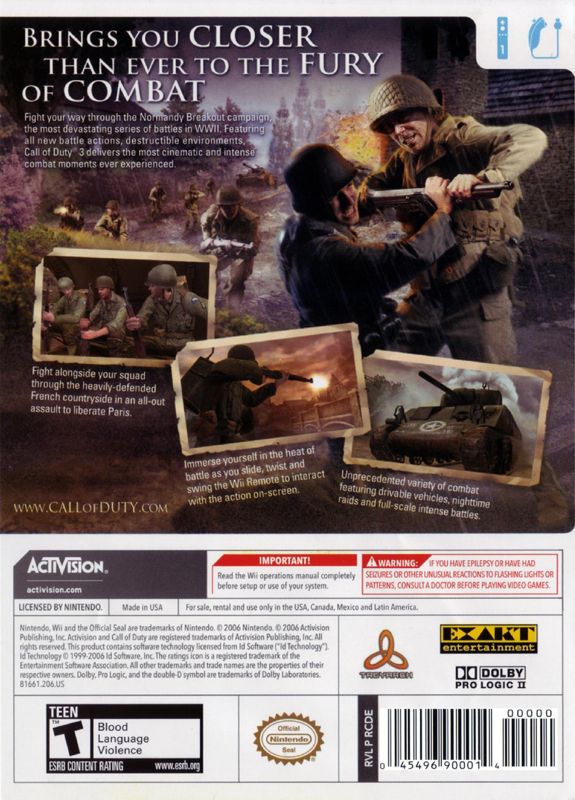 Back Cover for Call of Duty 3 (Wii)