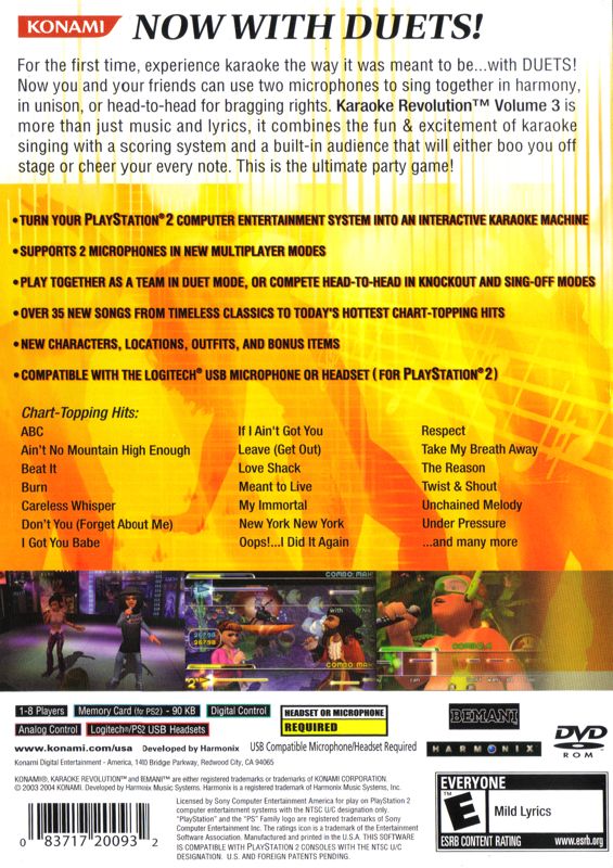 Back Cover for Karaoke Revolution: Volume 3 (PlayStation 2)