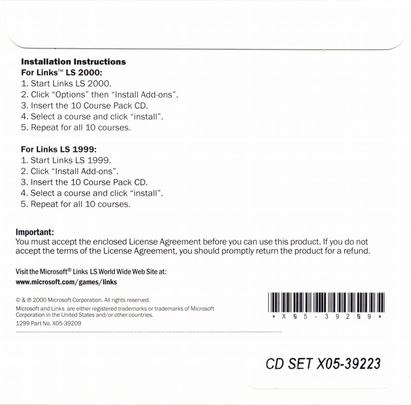 Other for Links LS 2000: 10 Course Pack (Windows): CD Sleeve Back