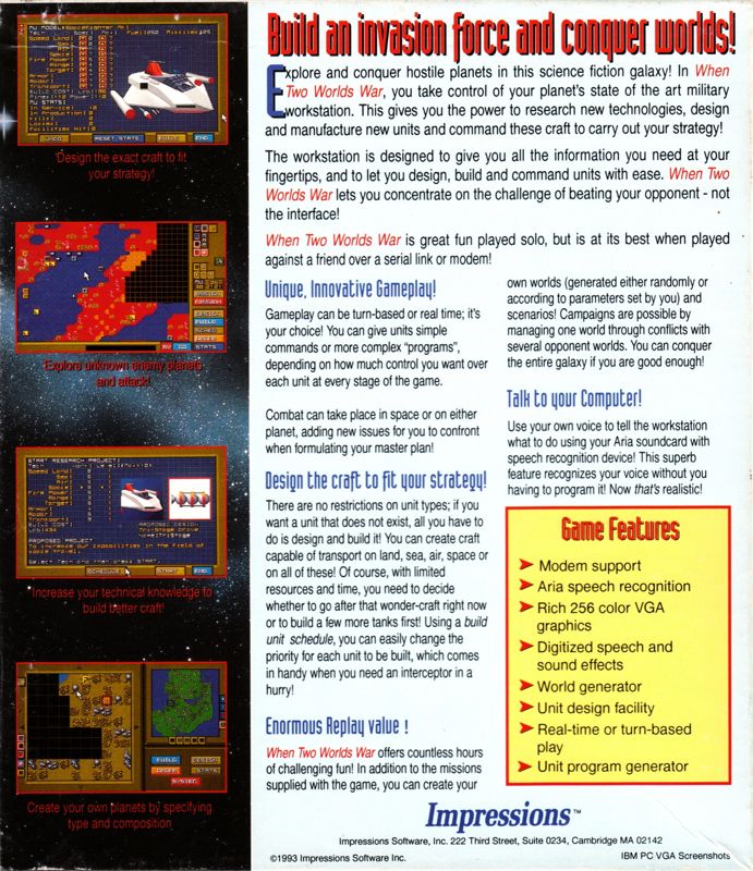 Back Cover for When Two Worlds War (DOS)