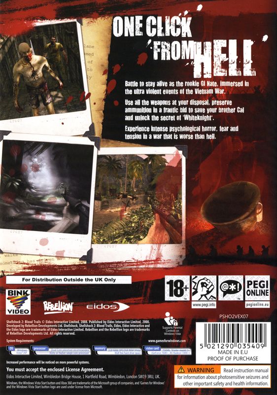 Back Cover for Shellshock 2: Blood Trails (Windows) (General European release)
