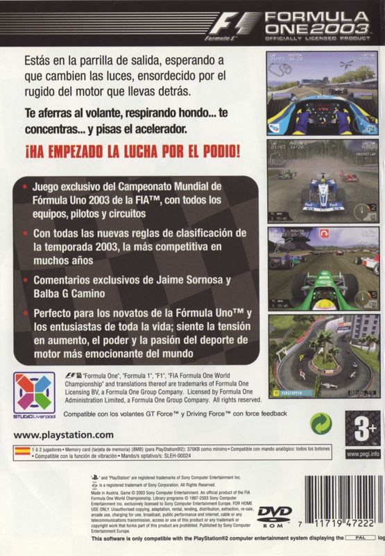 Back Cover for Formula One 2003 (PlayStation 2)