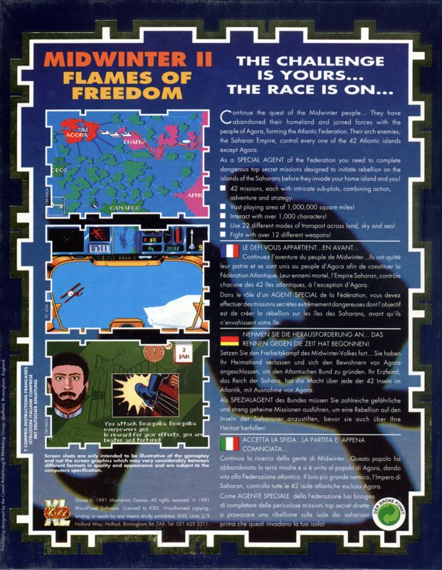 Back Cover for Flames of Freedom (Amiga) (Kixx XL budget release)