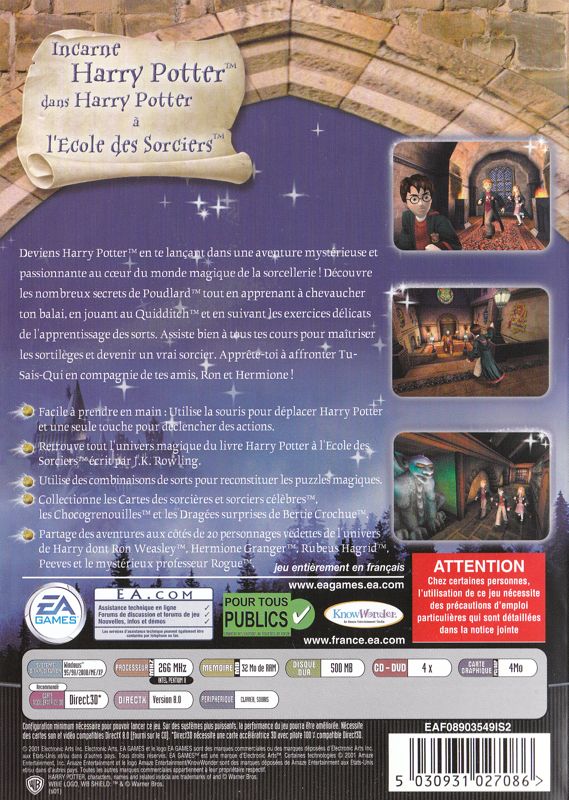 Back Cover for Harry Potter and the Sorcerer's Stone (Windows)