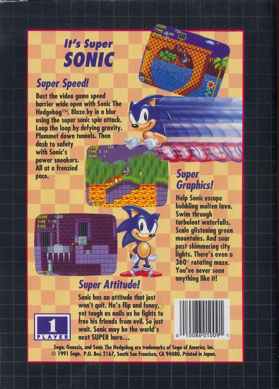 Back Cover for Sonic the Hedgehog (Genesis)