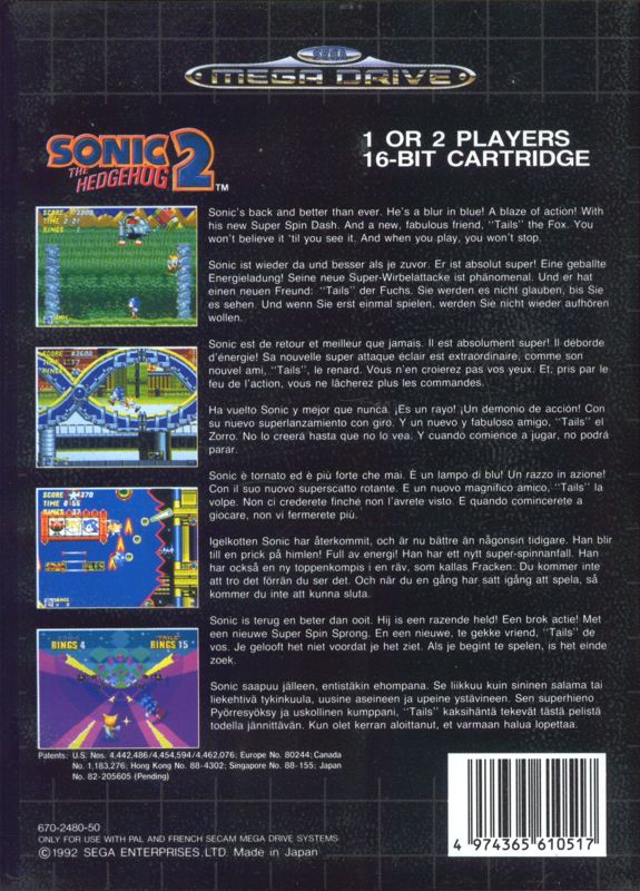 Back Cover for Sonic the Hedgehog 2 (Genesis)