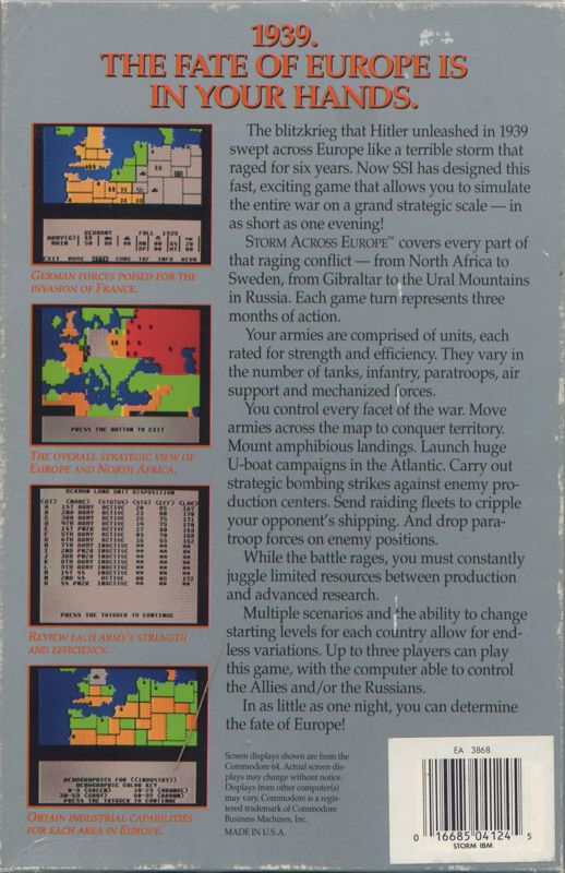 Back Cover for Storm Across Europe (DOS)