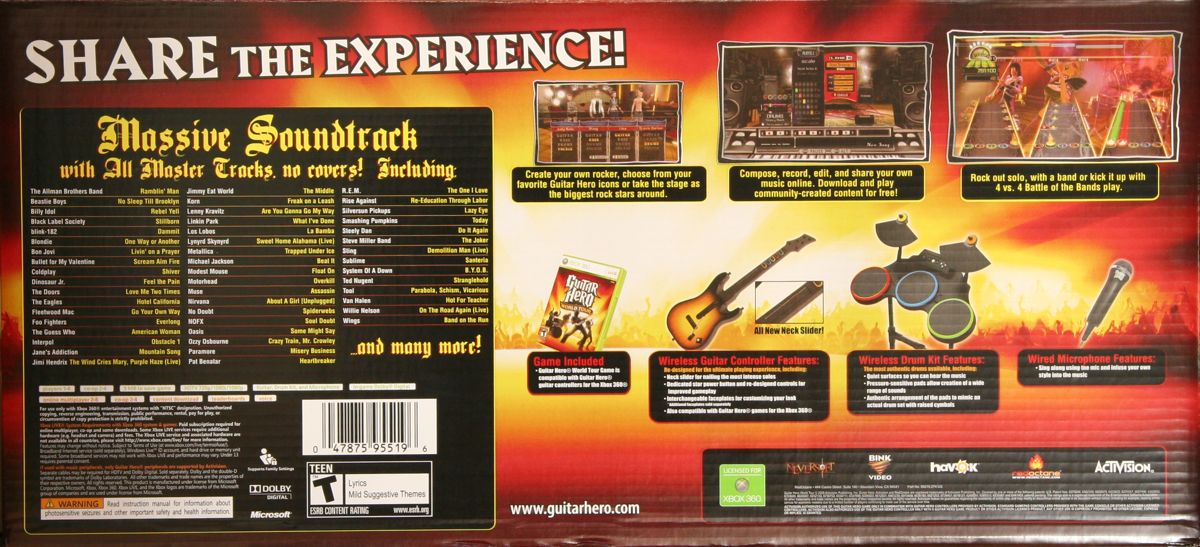 Back Cover for Guitar Hero: World Tour (Xbox 360) (Bundled with guitar controller, drum set, and microphone)