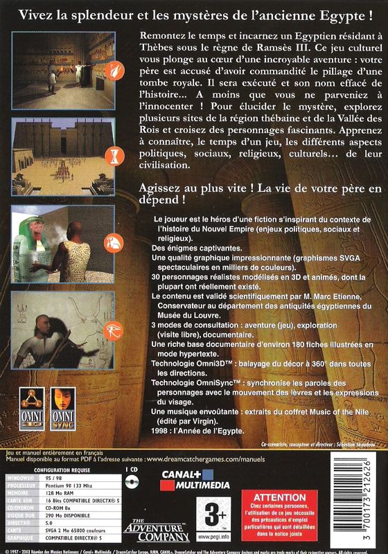 Back Cover for Egypt 1156 B.C.: Tomb of the Pharaoh (Windows) (The Adventure Company release)