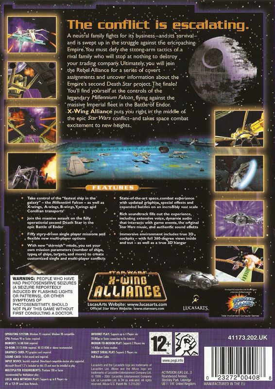 Back Cover for Star Wars: X-Wing Alliance (Windows) (LucasArts Classic release (2007))