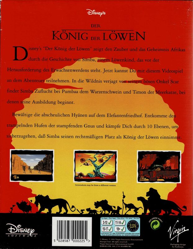 Back Cover for The Lion King (DOS)