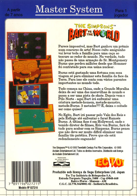 Back Cover for The Simpsons: Bart vs. the World (SEGA Master System)