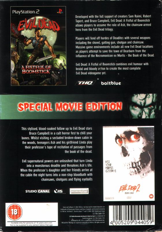 Back Cover for Evil Dead (Special Movie Edition) (PlayStation 2)
