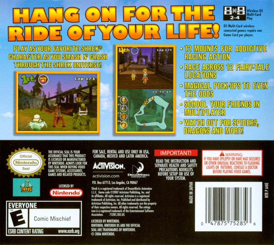 Back Cover for Shrek Smash N' Crash Racing (Nintendo DS)
