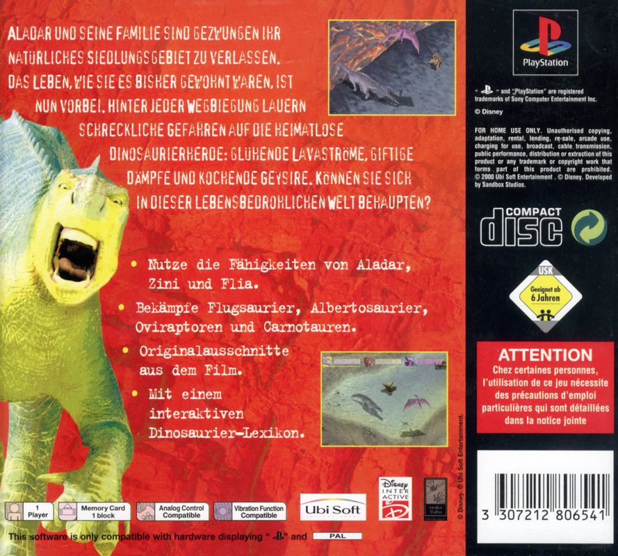 Back Cover for Disney's Dinosaur (PlayStation)