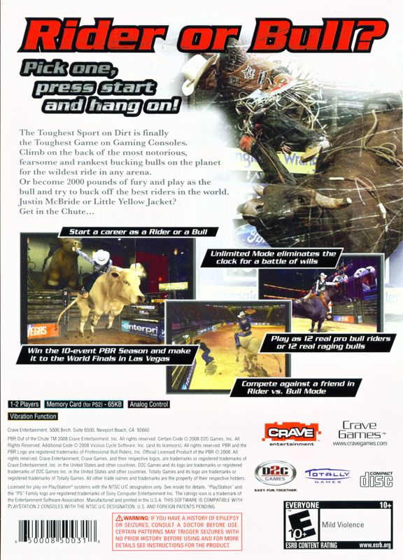 Back Cover for PBR: Out of the Chute (PlayStation 2)