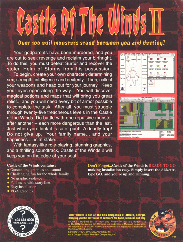 Back Cover for Castle of the Winds II: Lifthransir's Bane (Windows 3.x)