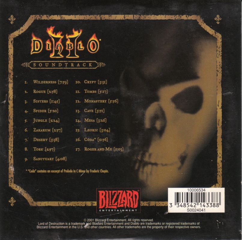 Other for Diablo: Battle Chest (Macintosh and Windows): Cardboard Sleeve Soundtrack Disc - Back