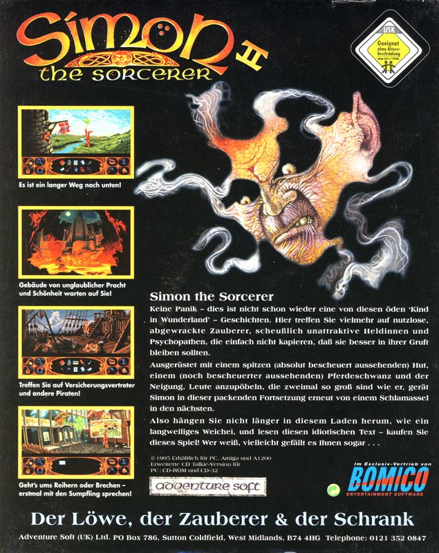 Back Cover for Simon the Sorcerer II: The Lion, the Wizard and the Wardrobe (DOS and Windows)