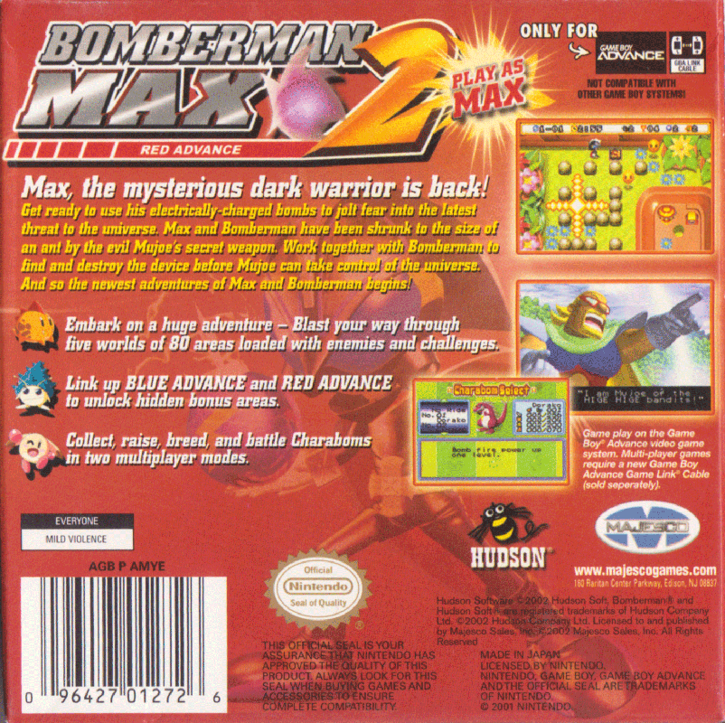 Back Cover for Bomberman Max 2: Red Advance (Game Boy Advance)