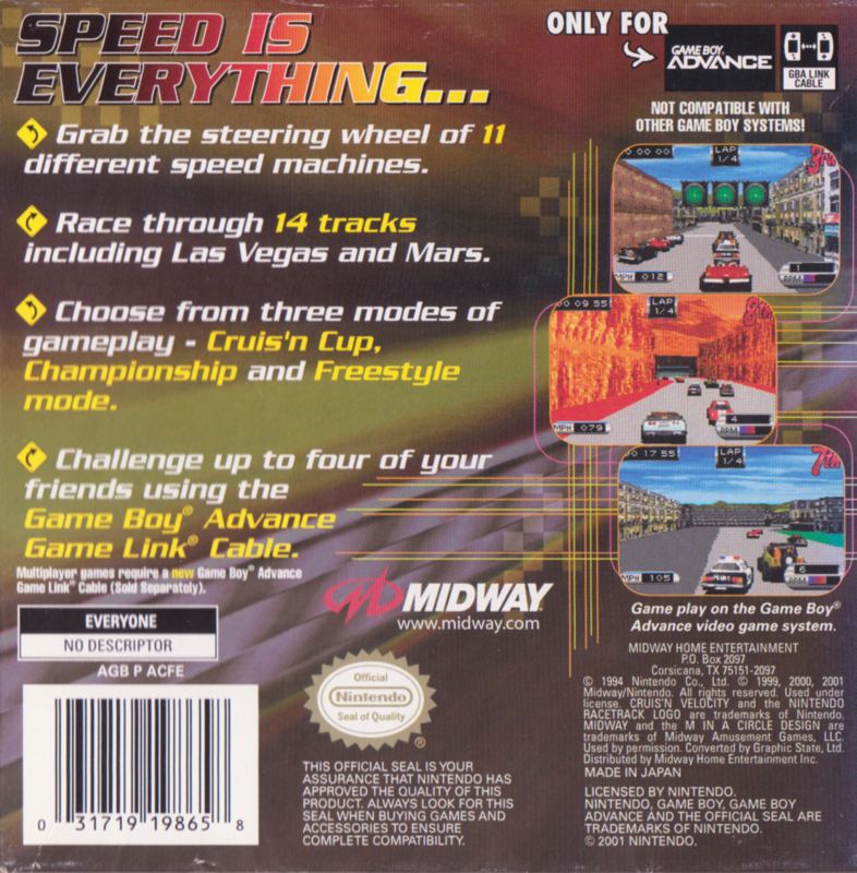 Back Cover for Cruis'n Velocity (Game Boy Advance)