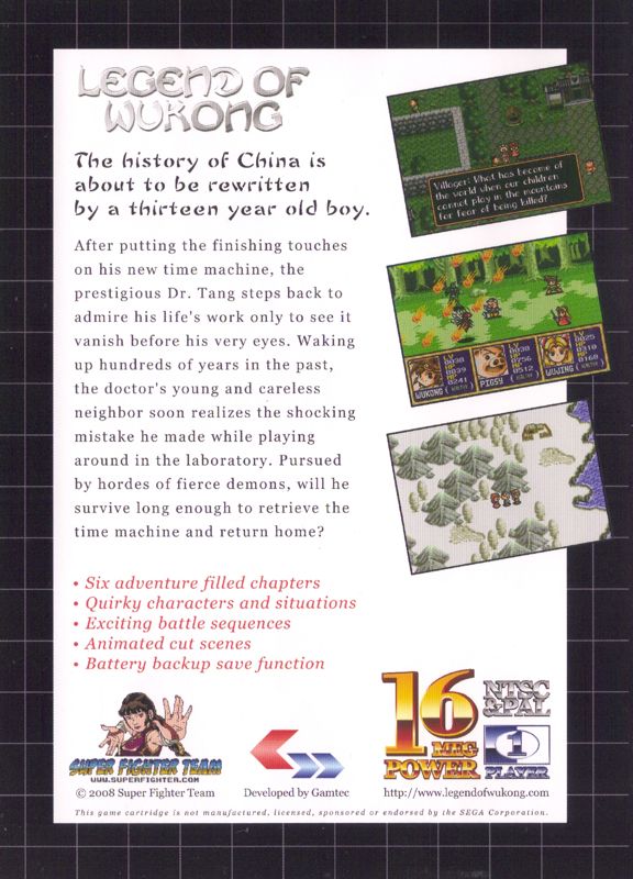 Back Cover for Legend of Wukong (Genesis) (The game is compatible with both NTSC and PAL video standards.)
