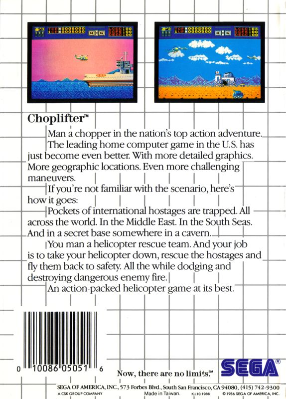 Back Cover for Choplifter! (SEGA Master System)