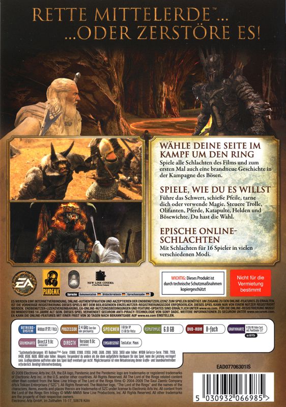 Back Cover for The Lord of the Rings: Conquest (Windows)