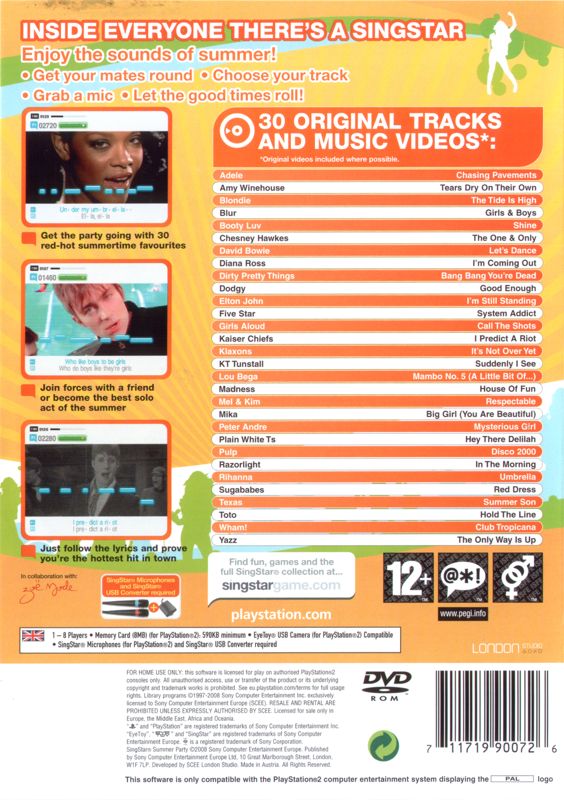 Back Cover for SingStar: Summer Party (PlayStation 2)