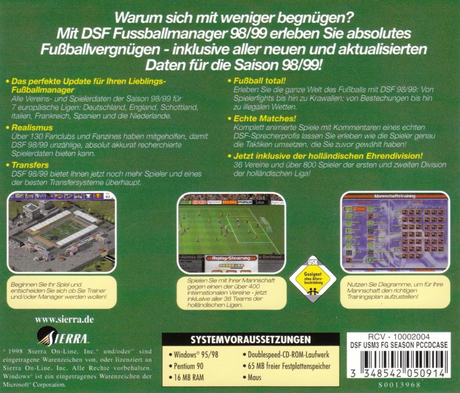 Other for Ultimate Soccer Manager 98-99 (Windows): Jewel Case - Back