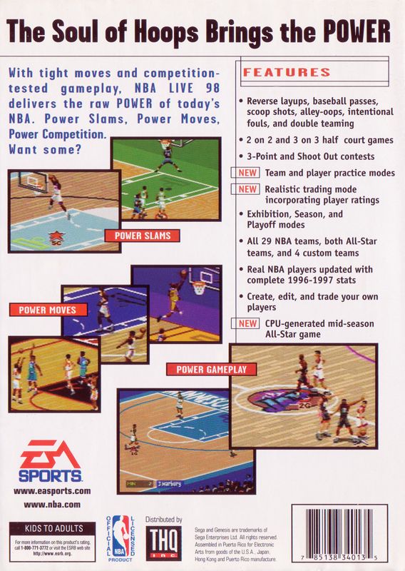 Back Cover for NBA Live 98 (Genesis)