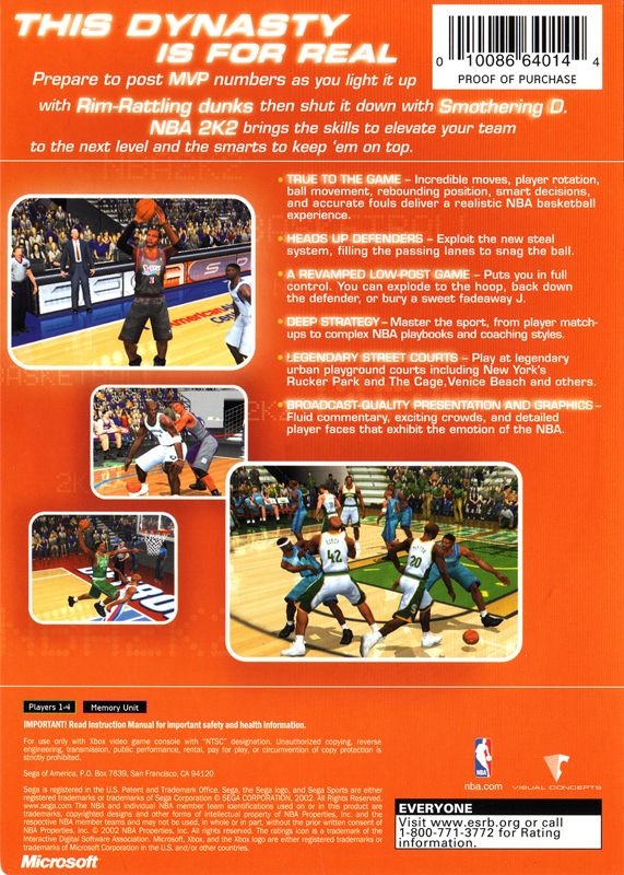Back Cover for NBA 2K2 (Xbox)