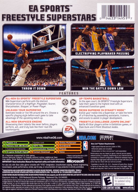 Back Cover for NBA Live 06 (Xbox)