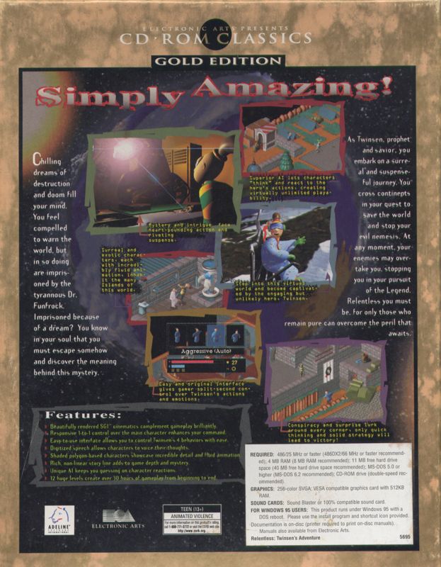 Back Cover for Relentless: Twinsen's Adventure (DOS) (EA CD-ROM Classics release)