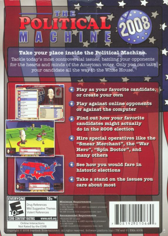 Back Cover for The Political Machine 2008 (Windows)