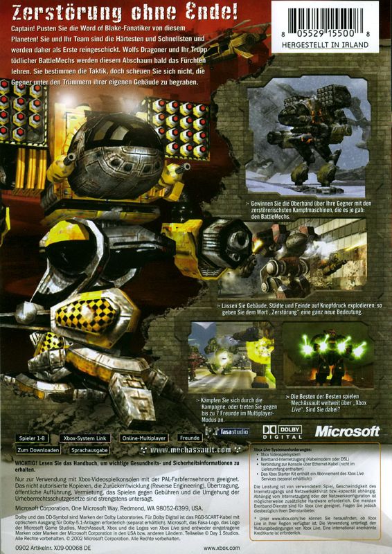 Back Cover for MechAssault (Xbox)