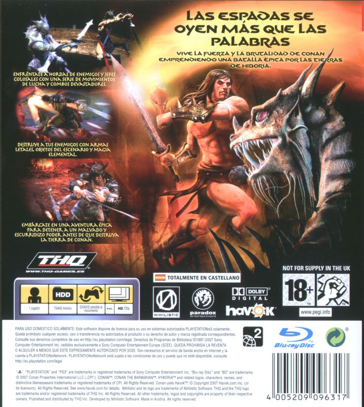 Back Cover for Conan (PlayStation 3)