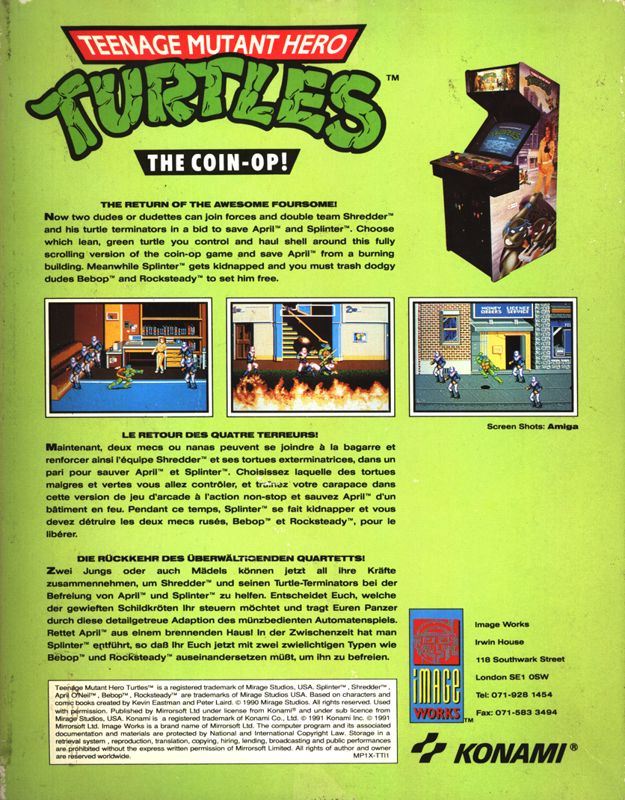 Back Cover for Teenage Mutant Ninja Turtles (Commodore 64)